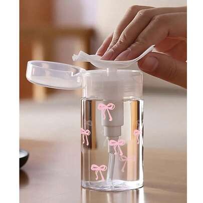 Bộ 2 chai đựng đồ du lịch bằng nhựa PET trong suốt màu hồng có nơ, có thể tái sử dụng, dung tích 3.38oz/6.76oz, kèm bơm tiện dụng, thích hợp đựng nước tẩy sơn móng tay, nước hoa hồng và nước tẩy trang, thiết kế hình vòm, chỉ rửa bằng tay, có thể tái sử dụng (Đo bằng tay, sai số 2cm là bình thường, mililit là đơn vị chính xác)