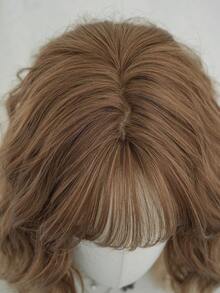NAMM 14英寸女士短卷发假发 - 时尚简约波浪刘海假发，渐变金色，深色发根，柔软丝滑，耐热合成纤维材质，适合日常佩戴，完美适用于节日、音乐节、庆典、樱花节、派对、街头服饰及摄影等场合。 - 棕色 - 查看 7
