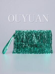 女士黑色亮片流苏手拿包、闪亮流苏晚装包、精致时尚的女士翻盖钱包，适合派对、约会、婚礼、礼物和购物。 - 彩色 - 查看 14