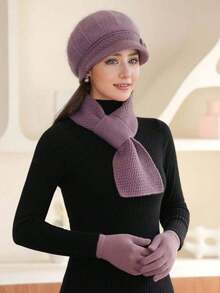 1/2/3 set da donna in moda, cappello in maglia e finta pelliccia, sciarpa e guanti, con decorazioni a pompon e fiori, cappello basco lavorato a maglia caldo, cappelli invernali antivento con sciarpa scalda collo e accessori guanti, regalo di San Valentino - Multicolore - Visualizzare 17