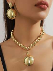 3pcs Simple & Elegant Pearl Necklace & Earrings Set, Detachable Metal Semi-Circle Pendant, Suitable For Women, Party, Festival, Wedding