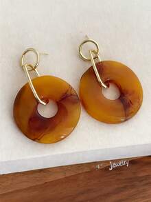 1 Pair Retro Exaggerated Metal Round Acrylic Resin Pendant Earrings, European And American Style For Women And Girls, Suitable For Travel, Wedding, Party, Birthday Gift, Fashion Jewelry