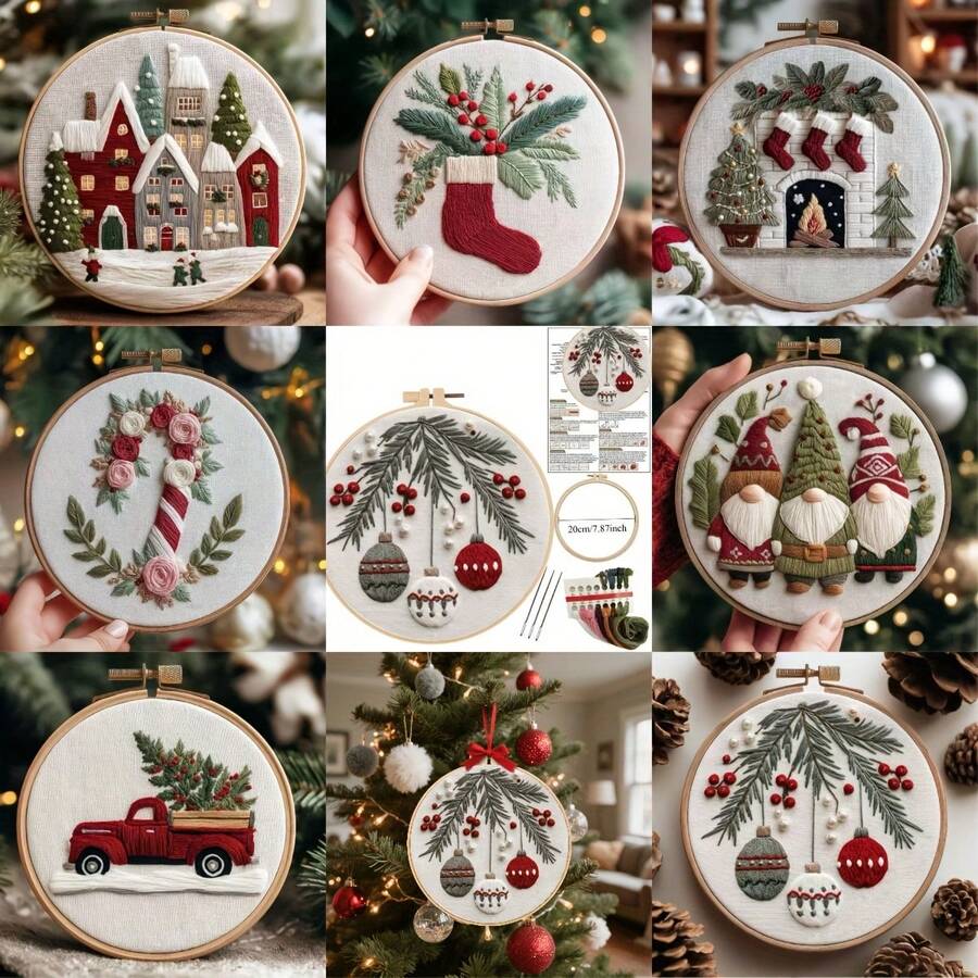 1PC Christmas Pattern Hand-Embroidered DIY Material Package Set, Equipped With An English Guidebook, Is Particularly Suitable For Home Decoration, Christmas Handicraft Atmosphere Decoration, Room Decoration, Christmas Gifts, And A Perfect Gift For Handicraft Enthusiasts - Multicolor - View 1