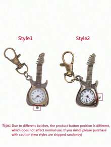 1PC Classic Vintage Guitar Pocket Watch Creative Bronze Keychain Novelty Quartz Watch Car Keychain Pendant Bag Accessories Graduation Gift Nurse Watch, Pocket Watch Chain Fashion Guitar Shaped Buckle Watch Delicate Personalized Clip Design Watch Vintage Pocket Watch - Đồng 2 - Xem 5