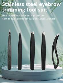 5 pezzi set di strumenti per la cura delle sopracciglia, inclusi: 1 trimmer per sopracciglia con filettatura nera, 1 trimmer per sopracciglia con bordo piatto, 1 trimmer per sopracciglia, 1 trimmer per sopracciglia con bordo a lama, 1 trimmer per sopracciglia con bordo appuntito, pinzette per sopracciglia in acciaio inossidabile nere, strumenti di bellezza per rimuovere i peli del viso