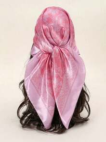 1pc Women's Fashion Palace Luxurious Geometric Satin Print Headscarf, Bandana - Hồng - Xem 1