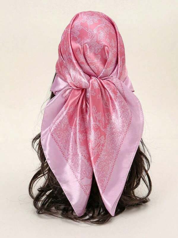 1pc Women's Fashion Palace Luxurious Geometric Satin Print Headscarf, Bandana