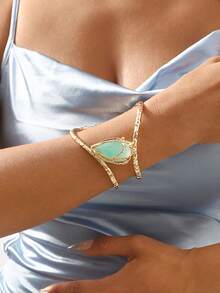 1件女士优雅白色珐琅鸢尾叶手链 - 金色法式时尚设计，适合日常和派对佩戴，四季皆宜的百搭饰品 - 淺綠色 - 查看 1