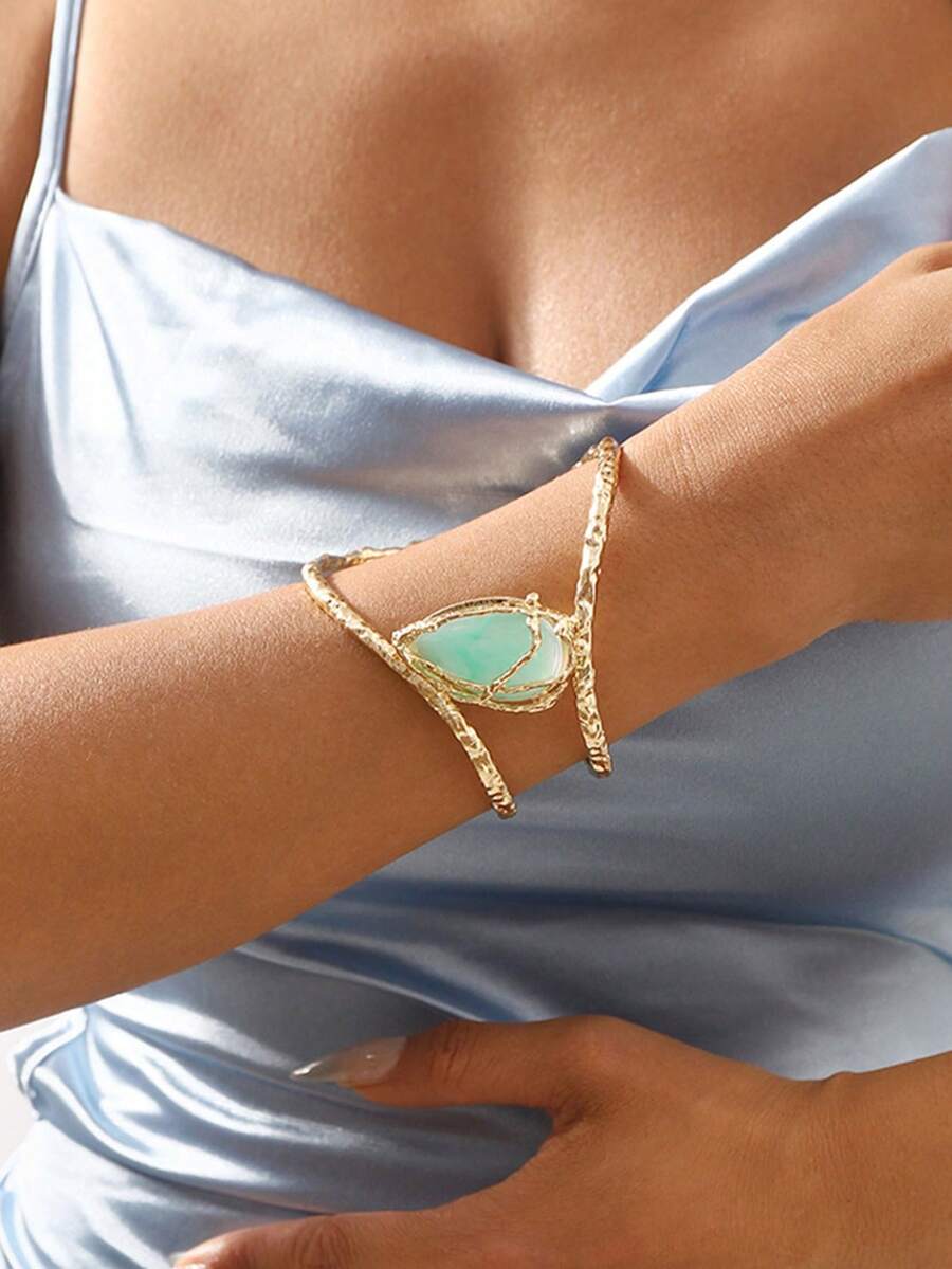 1件女士优雅白色珐琅鸢尾叶手链 - 金色法式时尚设计，适合日常和派对佩戴，四季皆宜的百搭饰品 - 淺綠色 - 查看 1