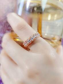 Nooxian 1pc Rose Gold Color Rhinestone Decor Openable Chain Copper Ring, Engagement Rings For Women