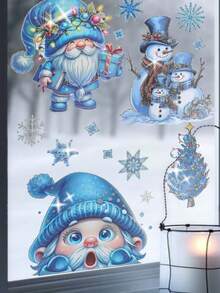 132 piezas Pegatinas navideñas de vinilo para ventanas, pegatinas de ventana con purpurina de gnomos y copos de nieve para vidrio, decoraciones navideñas para el hogar, fiestas navideñas, decoración de habitaciones, regalos navideños, decoración del hogar