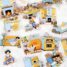 15 件/包冬季风景贴纸，创意美学贴纸贴花，DIY 装饰拼贴工艺材料，节日礼物，个性化剪贴簿学校用品 - 綠色 - 查看 5