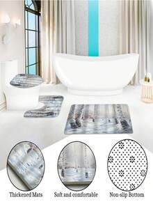 1pc Winter Snowy Birch Forest Printed Waterproof Mildew-Resistant Shower Curtain With Hanging Hooks, Suitable For Home, Apartment, Hotel Bathroom Decor