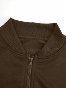 Women's Stand Collar Ribbed Sweatshirt Set, Loose Casual Style, Comfortable And Practical - Brown - View 8