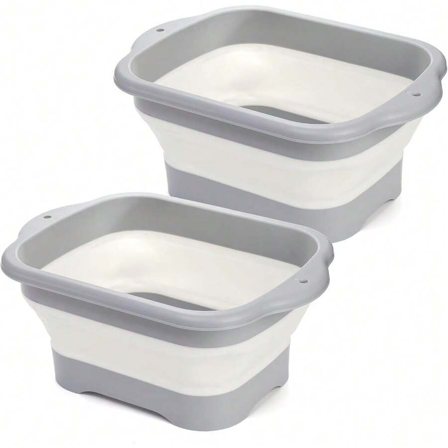 2-Pack Collapsible Wash Basins, 11L Large Dish Tub With Drain Plug - mặc định - Xem 1