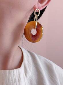 1 Pair Retro Exaggerated Metal Round Acrylic Resin Pendant Earrings, European And American Style For Women And Girls, Suitable For Travel, Wedding, Party, Birthday Gift, Fashion Jewelry