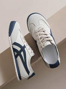 女士多功能时尚休闲鞋，平底系带圆头橡胶底休闲运动鞋，黑卡其色拼接，日常百搭鞋款，尺码36-41，时尚护趾鞋