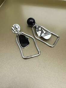 1 Pair Unique Geometric Asymmetrical Oversized Colorblock Dangle Earrings –  Fashion Jewelry Accessories For Women, Perfect For Daily Wear, Parties & Gifts - Gold - 查看 2