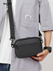 男士时尚休闲斜挎包，大容量青年街头风单肩包，新款情人节礼品袋 - 黑色 - 查看 5