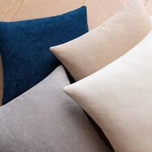 1 pieza Funda de cojín decorativo de chenilla azul marino en espiga, diseño minimalista moderno, apta para sofá, cama, balcón, sala de estar, comedor, decoración del hogar, uso diario, cómoda