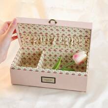 صندوق تخزين المجوهرات/مستحضرات التجميل/المجوهرات بطبعة زهرية وردية، سعة كبيرة، حلو وعتيق، هدية للأصدقاء أو العائلة، هدية للمناسبات والأعياد - وردي - مشاهدة 7