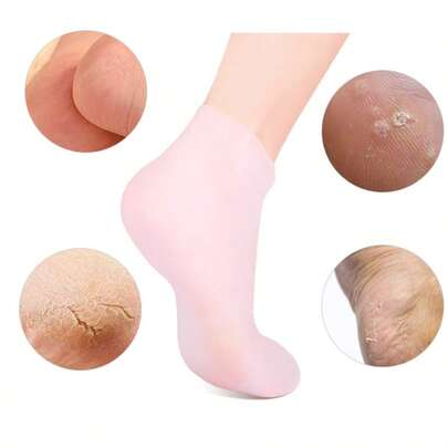 1/2/4 piezas Calcetines de silicona elástica hidratantes, Calcetines de silicona hidratantes y antiagrietamiento para los pies, Calcetines de silicona para el cuidado de los pies sin cordones (2 piezas es 1 par)