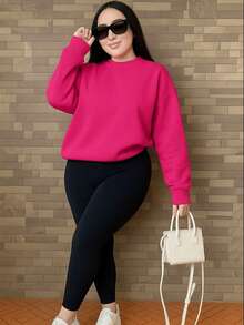 sudadera cuello redondo corte oversise look urbano moda casual - Rosa Fucsia - Ver 1