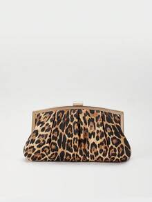 简约复古通勤风格黑色 PU 皮革多口袋女士手提包、单肩包和斜挎包、Y2K 风格。适合女士礼服派对、婚礼、大学生、返校、校园、商务旅行、旅行、时尚豹纹女士钱包豹纹回归、优雅女士手拿包 - 棕色 - 查看 3