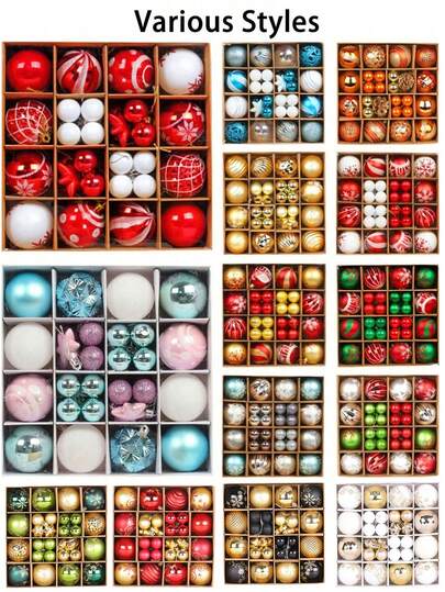 44/42pcs Christmas Ornament Ball Set, Creative Painted Christmas Balls For Party Christmas Tree Decor, Holiday Party Wedding Decor, Suitable For Holiday Party, Wreath, Christmas Tree, Christmas Decoration, Winter Room Decor, Christmas Home Decor, Christmas Gift, Christmas Decorations