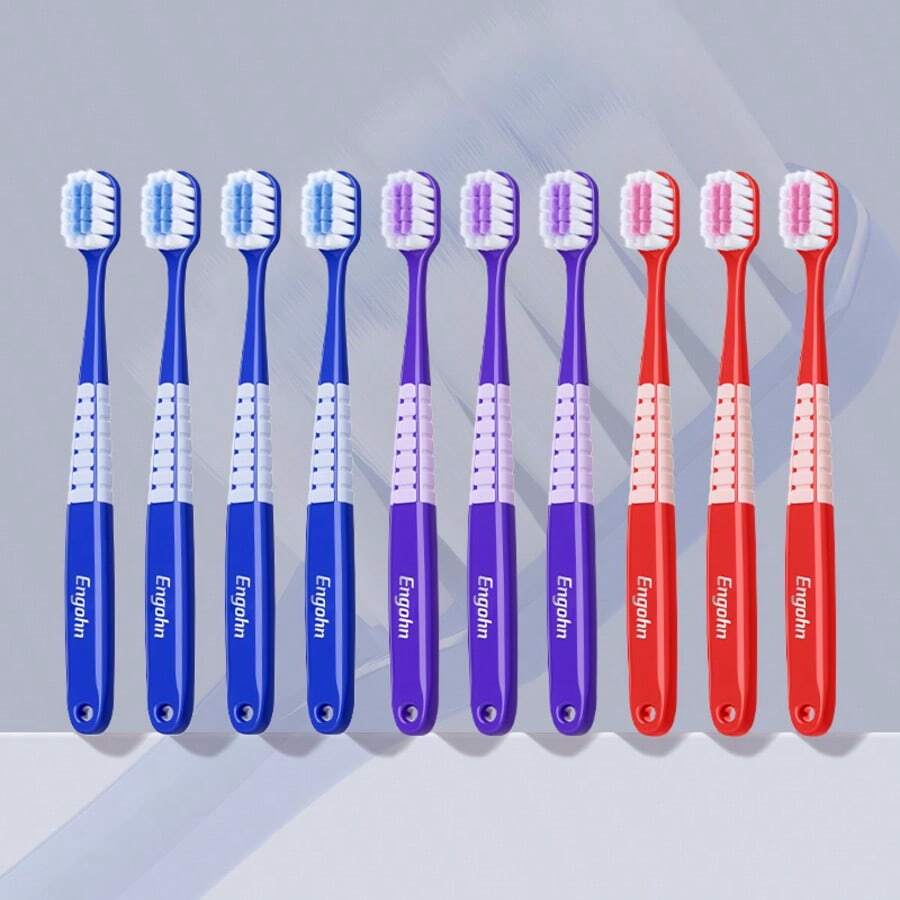 10pcs Adult Medium Toothbrushes. Whitening Toothbrush With Spiral Medium Bristles, Suitable For Stains From Smoking, Tea And Coffee. Deep Plaque Removal. Rounded Bristle Tips, Suitable For Gentle Cleaning - Xanh đậm - Xem 1