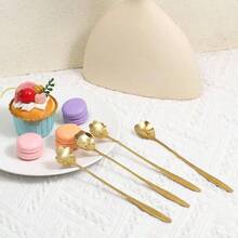 4 Pcs Flower Spoon Coffee Teaspoon ''' Flower Coffee Spoon Drink Stirring Spoon Stir Bar Spoon Long Handle Spoon Retro Dessert Demitasse Espresso Spoons Coffee Tea Dessert - 金色 - 查看 7