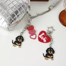 1 szt. Metalowy, uroczy brelok do kluczy z jamnikiem, buldogiem i psem, brelok do samochodu, pieski, serce, brelok, prezent dla mężczyzn, metalowy wisiorek, prezenty dla najlepszego przyjaciela, Halloween, Walentynki, walentynkowe akcesoria samochodowe, zawieszka do torby, szkoła, gotyk, Y2k