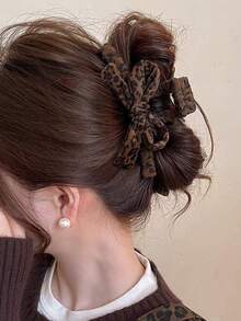 1 件花卉豹纹复古风格发夹，高端刘海夹，百搭秋冬发饰，适合日常使用，优雅爪夹冬季发夹 - 彩色 - 查看 4