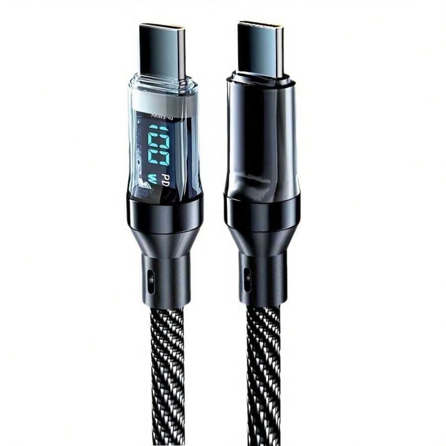 120W Ultra Fast Charging USB A-To-Type-C Cable, With LED Digital Display, Matte Surface, Data Synchronization, USB Power Supply, 6A High Current, Compatible With Xiaomi, POCO, Etc - C to C - 查看 1