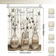 Set de perdele de duș retro cu fluture și sticlă, 1/3/4 buc, accesorii impermeabile și rezistente la uzură, cu 12 cârlige - include husă pentru scaun de toaletă, covorașe de baie și covoare - țesătură din poliester antiderapantă - lavabilă - perfectă pentru decor de sărbători, decor pentru casă/dormitor/casă/vest, decor de Crăciun