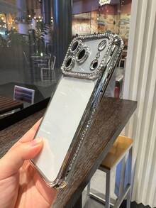 Luxury Rhinestone Electroplated Silver Phone Case Compatible With Iphone 17 Pro Max/17 Pro/17 Air/17, Soft Shell, Minimalist New Design - Silver + Lens Film for IPhone 17 Series - View 10