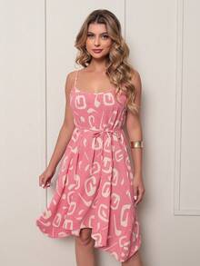 MEMORY New Charming Geometric Strappy Dress | Polyester - Pink - View 2