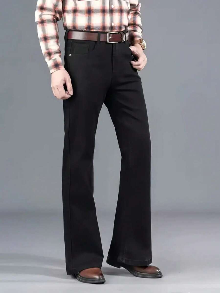 Men's Classic Flare Jeans - Casual Cotton Blended Fabric, Machine Washable, Non-Stretch, Solid Color, Suitable For All Seasons