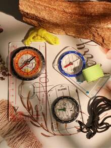 1pc Beginner Thumb Compass With Map Scale, Quick Repositioning, Suitable For Outdoor, Professional Surveying, Daily Emergency, Precise, Unbiased, Centimeter-Level Calibration, Professional-Grade, Precise Navigation, Orienteering Compass, Left-Hand Thumb-Style Map Compass For Students And Outdoor Use - Multicolor - View 5