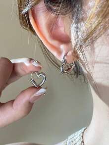 "Andkiss 1 Pair Pentagram Hoop Earrings,  & Stylish Jewelry For Women, Perfect For Everyday Wear & Festivals" - Bạc - Xem 2