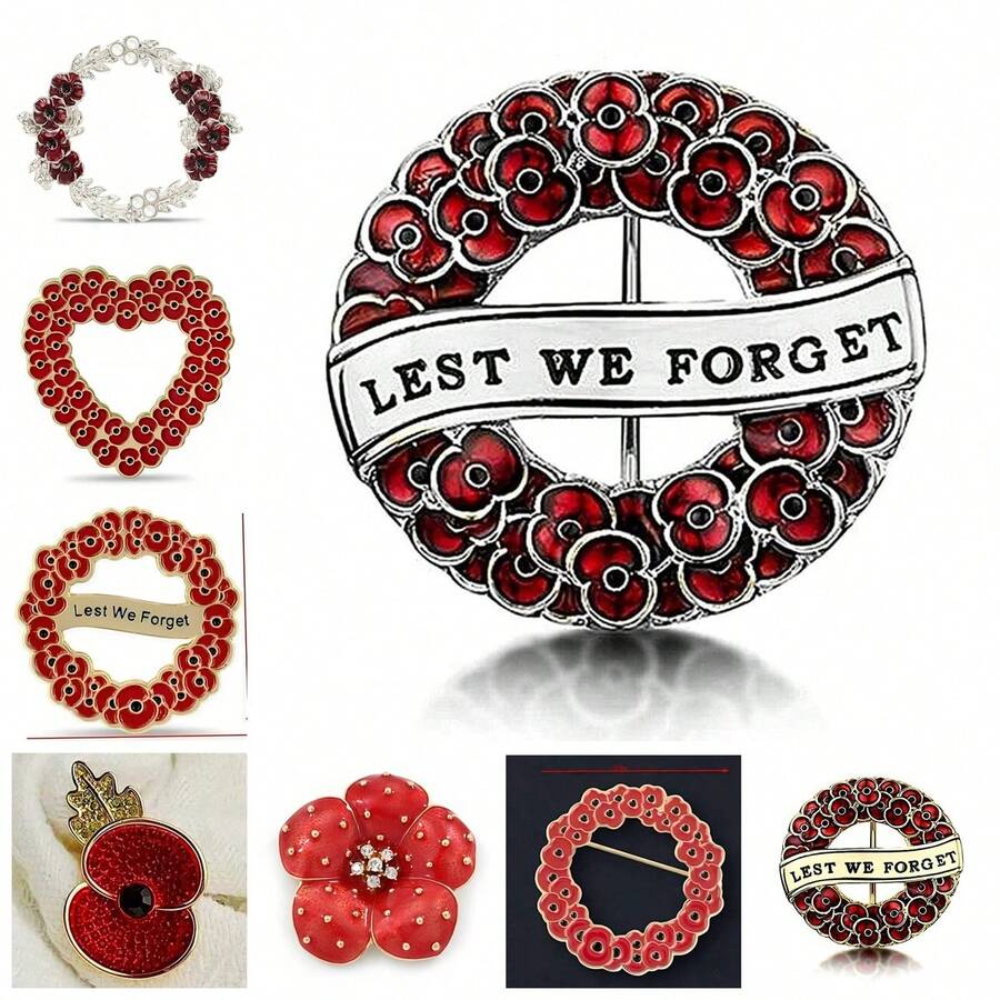 Abzeichen zum Gedenktag in Großbritannien, rote Emaille Mohnblumen Kranz Brosche, Schul- und Bürozubehör, Hemden, Jacken, Schmuck, Halloween Kleidung, Anstecker, lustige und süße Geschenke für Lehrer, Halloween Accessoires, Lehrertags Kostümzubehör, Taschenanhänger