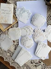 30pcs/Box Super White Kraft Paper Embossed Plant Border Textured Memo Pad, Aesthetic Stationery Note Taking Paper Back To School - Multicolor - View 18