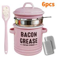An Oil Can With Lid And Strainer, Enamel Grease Container, Vintage Large Capacity Oil Storage Can, Country Kitchen Decoration, Home Decoration Cooking Oil Can, Suitable Gift For Family And Friends - 粉色-帶濾網套裝 - 查看 12