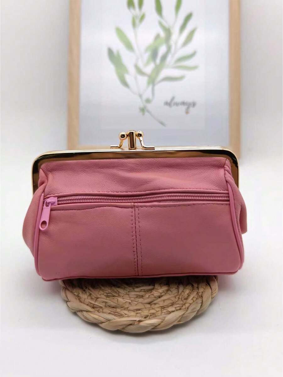 Fashionable & Elegant Pink Leather Bifold Wallet For Women Wallet Mini Wallet Purse Wallet Coin Wallet Small Wallet - Pink - View 1