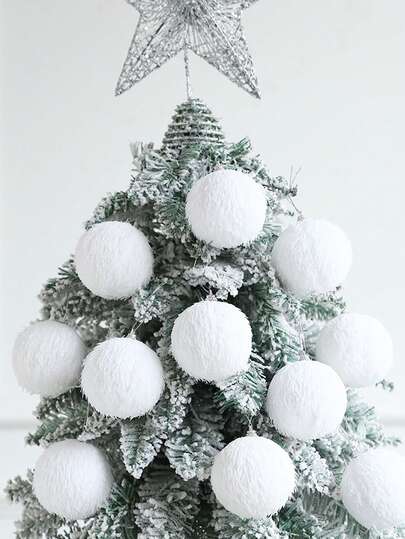 1/4pcs 8cm White Tassel Christmas Ball Christmas Tree Ball Ornament Glittering Shatterproof Foam Hanging Christmas Ball Ornaments For Xmas New Year Birthday Home Party Supplies