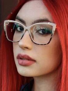 Retro Floral TR90 Eyeglass Frame, X Metal Non-Prescription Glasses Glasses, Unisex Large Frame Fashion Optical Glasses Suitable For Daily Wear - Brown Leopard Print - View 4