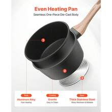 Pentola antiaderente da 1,42 L con coperchio in vetro temperato, pentola per zuppa e verdure con manico rimovibile, pentola per latte e verdure in lega di alluminio, nera - nero - Visualizzare 3
