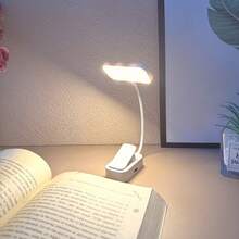 1pc 12 LED White Eye-Care Rechargeable Clip-On Book Light, Super Bright Dimmable 3 Color Temperatures Portable Clip Lamp, Suitable For Bedside Reading, Dorm Study, Gift For Book Lovers, Students, Friends - White Horizontal Style - View 4