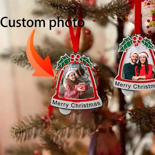 1/5/10 Stücke personalisierte Metall Weihnachtsdekoration, mit Transferdruck bedruckte individuelle Muster, Ihre Lieblingsfotos anpassen, hutförmige Feiertags-Dekoration, mit Aufhängeseil, geeignet für Weihnachtsdekoration in Innenräumen, Weihnachtsbaum-Dekoration, Feiertags-Party-Dekoration, Outdoor-Garten-Dekoration. Geeignet als Feiertags-Geschenke, Jahrestags-Geschenke für andere.