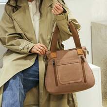 JLCH Women's Shoulder Bag, Tote Bag, Large Capacity Canvas Bag, Suitable For Work Commute, Durable And Practical, Classic Minimalist Casual Design, Versatile, Zipper Pocket Handbag, Canvas Bag (Tote Bag, Shoulder Bag, Crossbody Bag, Women's Bag, Large Capacity Bag) - Brown - View 8